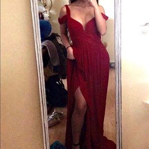Beautiful Ruby Red Drop Shoulder Prom Dress